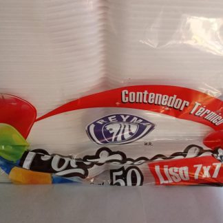 Contenedor Térmico Reyma 7x7 Liso 50 Piezas                                                                  Contenedor térmico liso tamaño 7x7 marca Reyma. Perfecto para comida corrida o para llevar. Mantiene temperatura y evita derrames