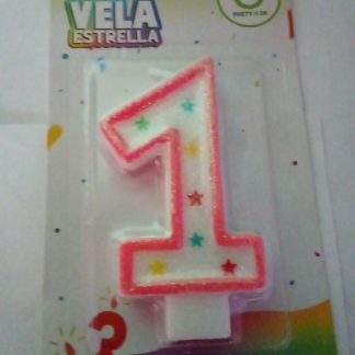 Vela Número 1 con Estrellas para Pastel                                                                               Vela número 1 con diseño colorido, ideal para primeros cumpleaños o combinaciones de edad.