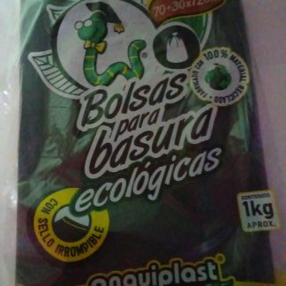 Bolsa ecológica Anguiplast 70x30x120 cm 1kg                                                                     Bolsa ecológica extra grande tipo industrial (70+30x120 cm) alta capacidad biodegradable 1 kg.