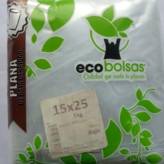 Bolsa plana baja densidad Ecobolsas 15x25 1kg                                                                  Bolsa plana de baja densidad tamaño 15x25 cm ideal para productos pequeños aprox. 400 piezas.