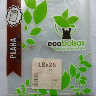 Bolsa plana baja densidad Ecobolsas 18x26 1kg                                                                  Bolsa plana 18x26 cm de baja densidad resistente aprox. 315 piezas por kilo.