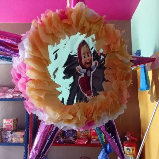 Piñata de estrella amarillo con rosa y blanco